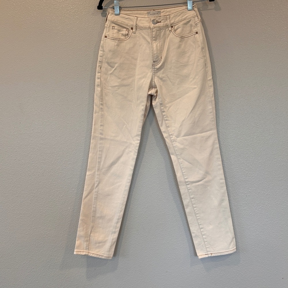 PacSun Stretch Mom Jeans Cream Off-White High Rise Tapered Denim 25